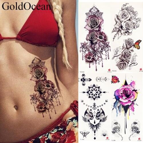 19x9CM Watercolor Big Rose Bracelet Tattoo Stickers Women Body Art Temporary Tattoo Girls Chest Water Transfer Tatoos Flower