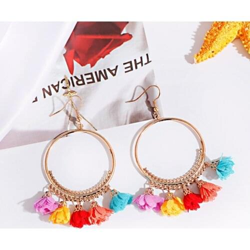 2020 Boho Fashion Gold Round Drop Earrings Women Summer Flower Tassel Earrings Gypsy Jewelry Oorbellen