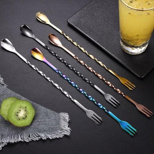 304 stainless steel bar spoon creative long handle mixing rod golden thread lengthened milk tea spoon double head spoon
