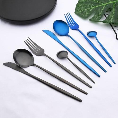 4Pcs Matte Gold Dinnerware Set Stainless Steel Black Flatware Set Knife Fork Spoon Teaspoon Cutlery Set Kitchen Tableware Set