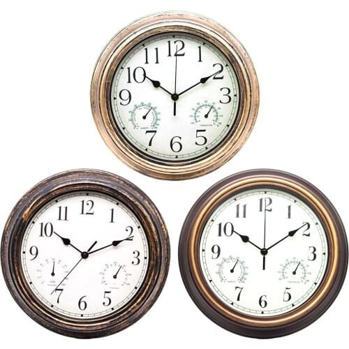 Non Ticking Silent Wall Clocks Battery Operated,12 Inch Sweep Movement Clock with Thermometer and Hygrometer Display