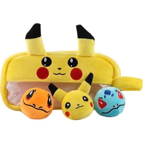 20cm Pokemon Cartoon Plush Toy Pikachu Anime Kawaii Soft Plush Doll Pen Bag Children Handbag Storage Bag Kids Christmas Gifts