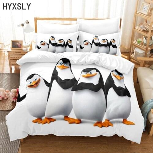 Home Living Luxury 3D Penguin Print 2/3Pcs Comfortable Duvet Cover with Pillow Case Bedding Sets Queen King AU/EU/US Full Size