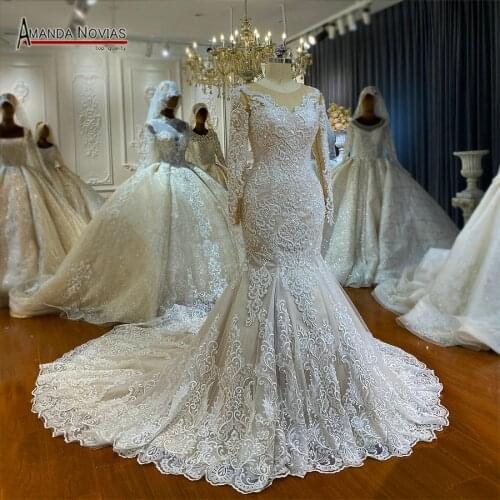 Europe Long Sleeves Vintage Lace Mermaid Wedding Dress 2022 Lace up Champagne Color Wedding Dresses