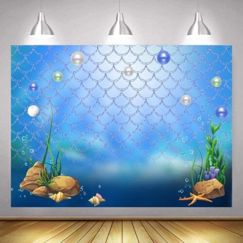 Fish Scales Underwater Photo Backgrounds Coral Big Pearls Blue Sea Girl Birthday Party Backdrops Photography