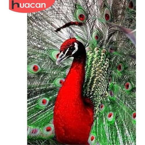 HUACAN 5D Diamond Embroidery Peacock 5d Diamond Painting Full Drill Square Animal Diamond Mosaic Cross Stitch Home Decoration