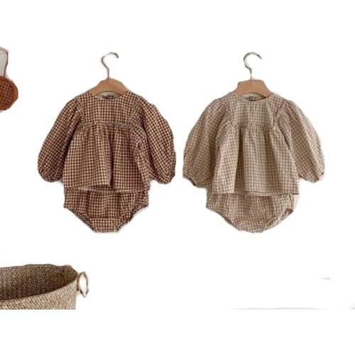 Baby Boys And Girls Plaid Clothes Set Autumn Baby Long Sleeve T Shirt Tops And Shorts Set Baby Clothing Suit Kids Outfits