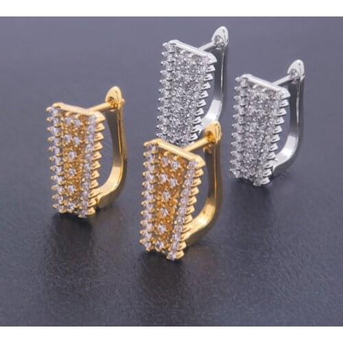Lureen Geometric Cubic Zirconia for Women Men Gold Silver Color Crystal Iced Out Earrings Fashion Jewelry Gift