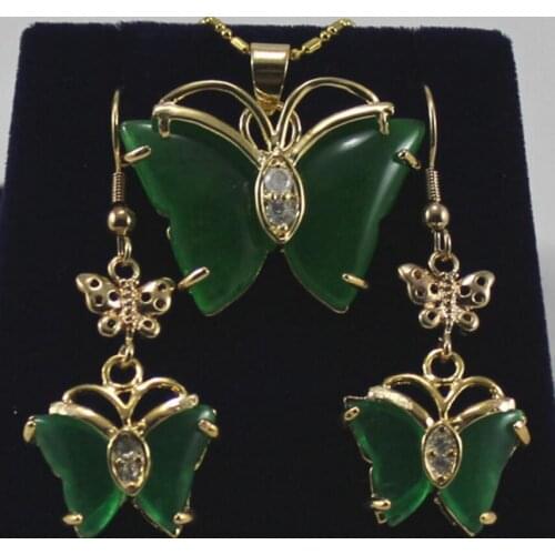 Favourite green jade Butterfly earrings &pendant