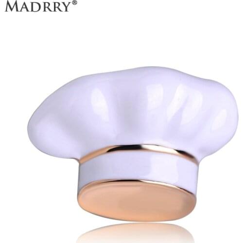 Madrry White Chef Cap Shape Brooches Gold color Cook Restaurant Badge Hijab Pins Overalls Accessories White Alloy Metal Corsage