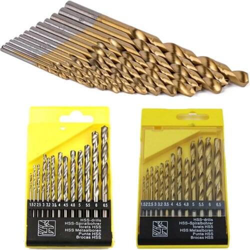 13PCS HSS metal Twist Drill Bits set 1.5-6.5mm Coated Titanium Straight Shank Bit Kit Hole Saw Cutter Tool for Aluminum Steel