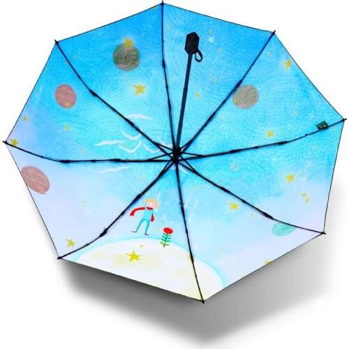 2020 New Little Prince Sun Umbrellas for Women Lady Rain Sunny Umbrella 3 Folding 8 Ribs Sunshade Wind Resistant Frame Paraplu