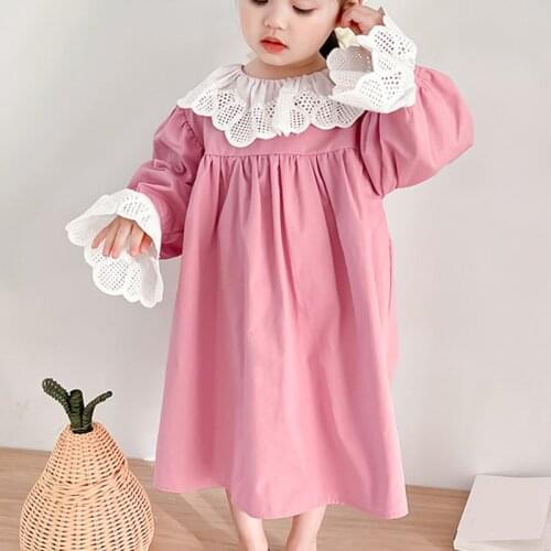 2021 New Spring Autumn Korean Style Puff Sleeve Dress Loose Casual Dress Princess Dress Girl Clothes For 2-6 Years