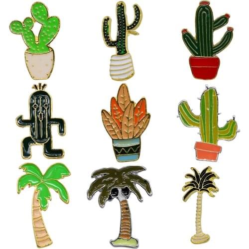 Wholesale Lovely Badge Plant Potted Collar Shoe Lips Enamel Brooch Coconut Tree Cactus Leaves Decorative Clothing Cartoon Pins B