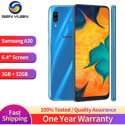 Original Unlocked Samsung Galaxy A30 4G LTE Mobile Phone 6.4'' 3GB+32GB Dual SIM Octa Core 16MP Android Refurbished CellPhone