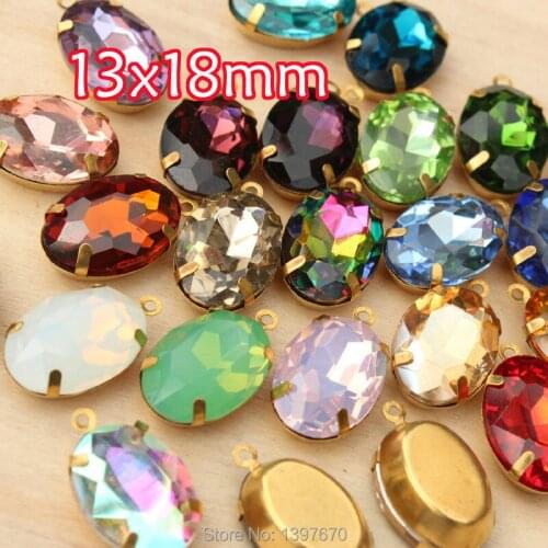 20pc 13x18mm oval glass crystal stones Rhinestone single Daggle Beads pendant with gold copper casting connectors