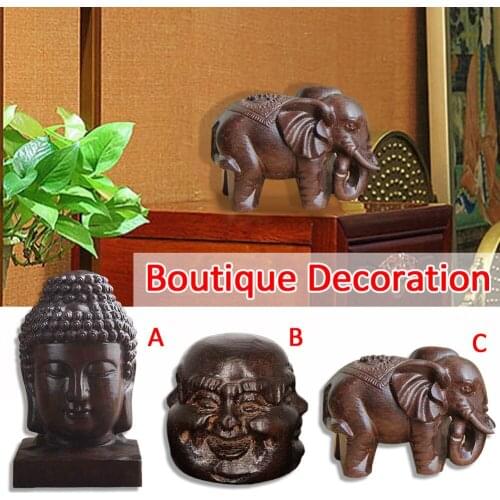 Wooden Carving Boutique Decor Blessing Buddha Elephant Arts And Crafts Statue Home Decoration Lucky Gifts 3 Types