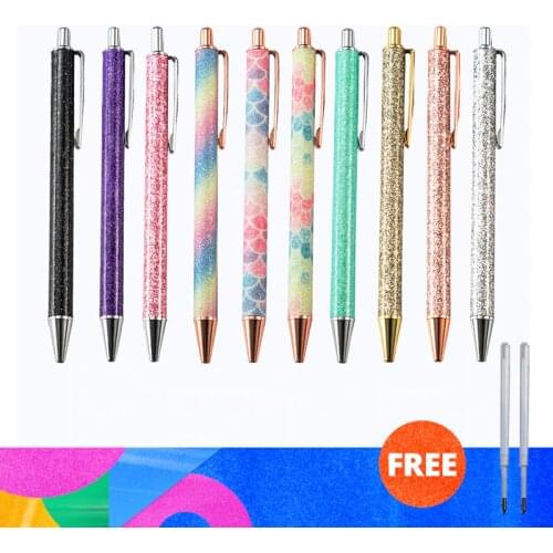 1 pcs New flash Crystal pen metal pendant Ballpoint pen bullet 1.0mm Stationery Office & School Pen Ballpen ink Black blue
