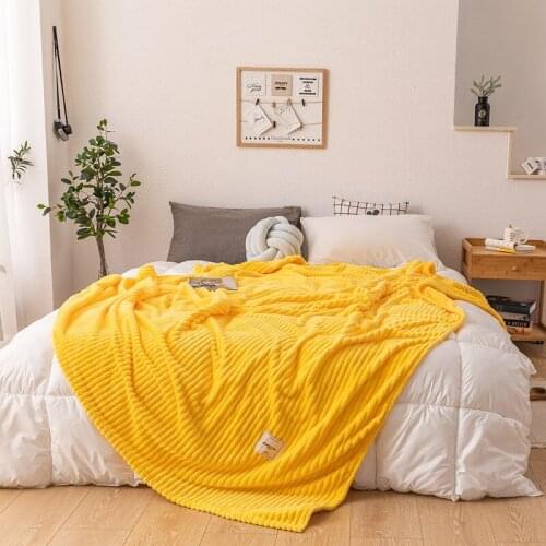 TB016C Yellow brown blue pink green Beds Solid Yellow Color Soft Flannel Bed Blanket Thick Throw Blanket