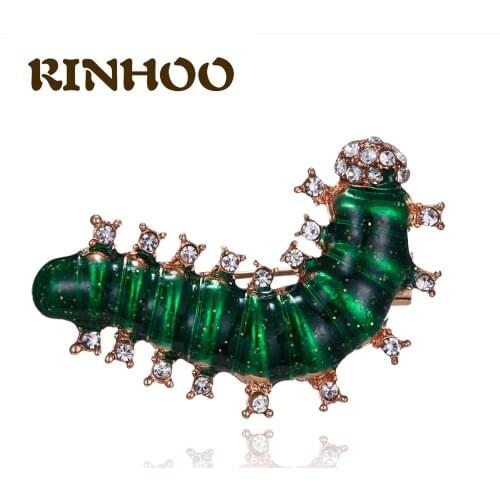 Vintage Caterpillar Brooches Enamel Pin Zircon Silkworm Green Insect Charm Animals Brooch Hijab Lapel Pin Couple Pin Female Gift