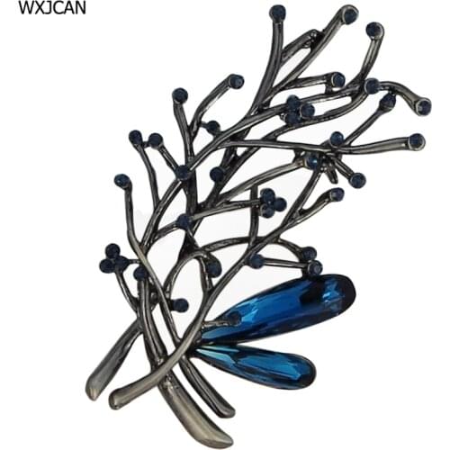 WXJCAN vintage brooches ecoral tree brooch pin Alloy inlay blue rhinestone and crystal brooch pendant two use Size 60mm*37mm