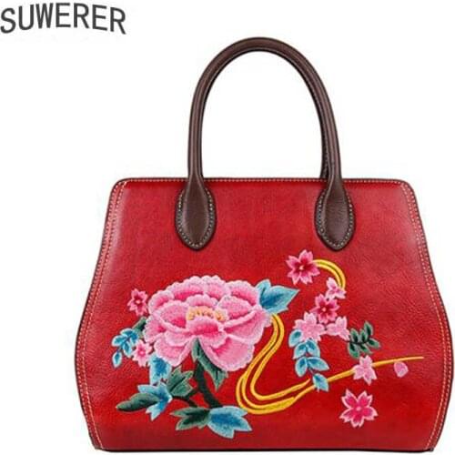 Chinese style embroidered handbags new first layer cowhide bag collocation handbags hand-painted luxury handbags Real cowhide de