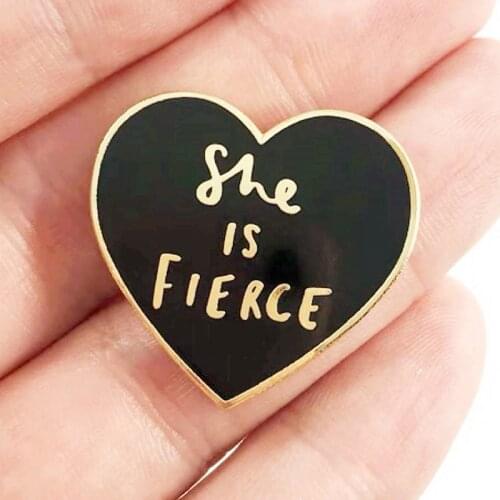YAOJIE She Is Fierce Heart Enamel Brooch Pin Backpack Hat Bag Collar Lapel Pins Badges Women Mens Fashion Jewelry Accessories