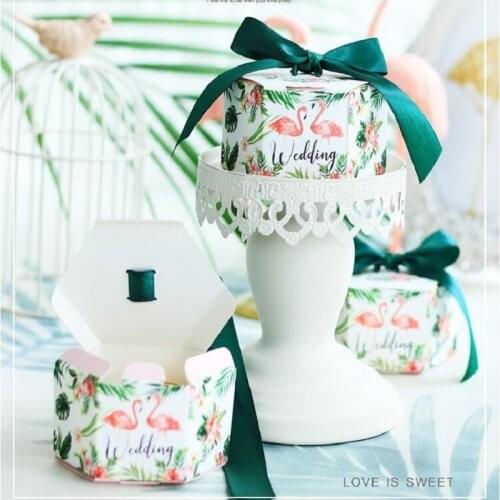 Green New Flamingo Hexagon Style Wedding Favors and Gift Box Package Birthday Party Favor Bags Paper Candy Box Supplies