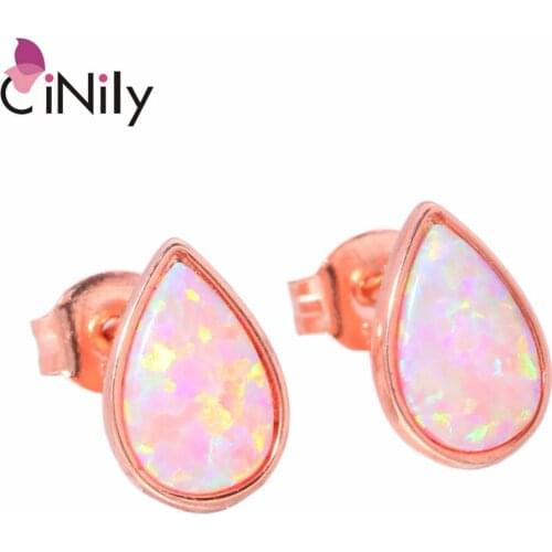 CiNily Authentic .925 Sterling Silver Created Pink Fire Opal Wholesale for Women Jewelry Wedding Party Stud Earrings 10mm SE015