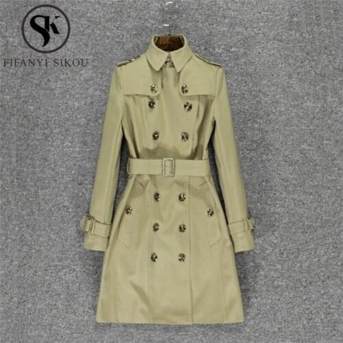 2020 Spring Autumn Women Classic Trench coat High quality Windproof and Waterproof Long Trench coat Ladies Business Outerwear