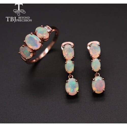 TBJ Natural Opal ring earrings jewelry set temperament fashionable women anniversary party wear high jewelry