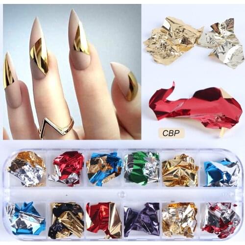 Gold Silver Colorful Nail Art Irregular Tin Foil Attached To Nails Manicure Glitter Gel Polish Nail Polish Decoration MZL001