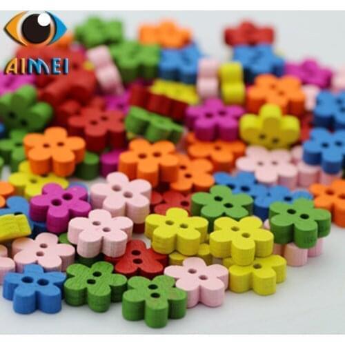 100Pcs/Lot Colorful Flowers Painting Wooden Buttons For Sewing Accessories For Clothing Buttons For Needlework Material