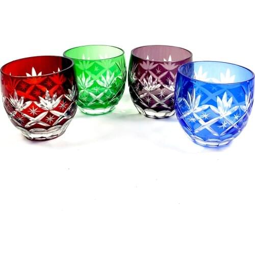 Japanese Colored Overlay Glasses Sake Glass Cup Hand Cut to Clear Shot Wine Glass Cup Edo Kiriko