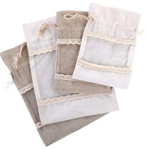 25pcs Creative Cute Cotton and Canvas Beam Port Gift Bags Cloth Gift Bags High Quality Drawstring Candy Dragees Packaging Bags