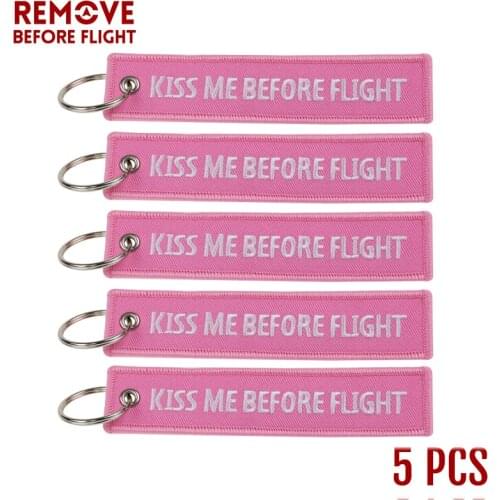 5 PCS/LOT Fashion Keychain Kiss Me Before Flight llaveros Keychains Embroidery Key Fobs Key Chains for Motorcycle Cars Key Chain
