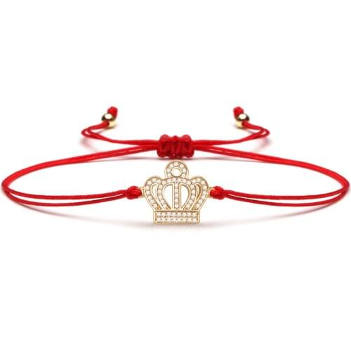 White Cubic Zirconia Stones Copper Princess Crown Charm Bracelet Women 2021 New Fashion CZ Red String Noble Lucky Jewelry Gift