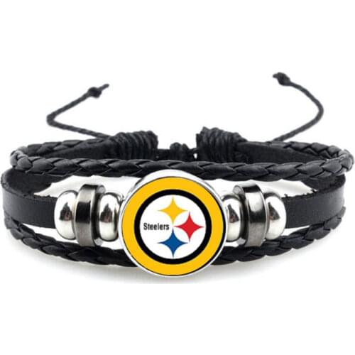 18mm Snap Button Football Sports Pittsburgh Charm Steelers Genuine Leather Bracelets & Bangles for Man Woman Jewelry