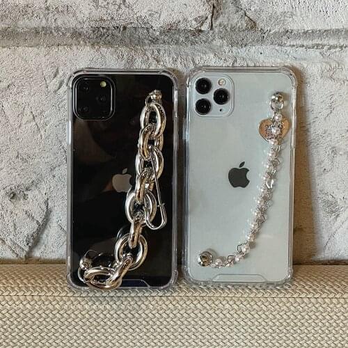 Tobebest Brooch Love Heart Bracelet Clear Phone Cases for iphone 12 11 pro max 12mini X XS XR 7 8 Plus Chain Soft TPU Back Cover