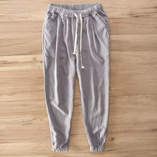 New Italy style casual loose ankle-length pants men cotton and linen autumn trousers men 40 size pants male broek dropshipping