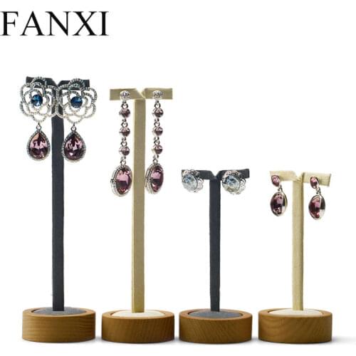 FANXI 2 Pieces /Set Solid Wood Earring Display Stand Round Bottom Ear Nail Earring Holder Shelf for Jewelry Organizer Exhibition