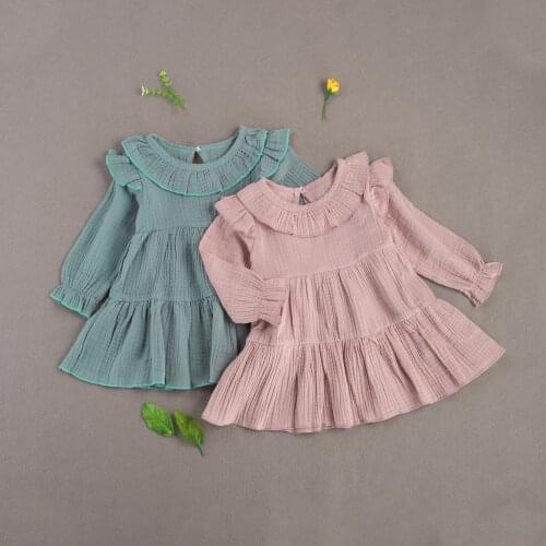 FOCUSNORM 1-4Y Autumn Princess Infant Kids Girls Dress Ruffles Solid Long Sleeve Knee Length A-Line Dress