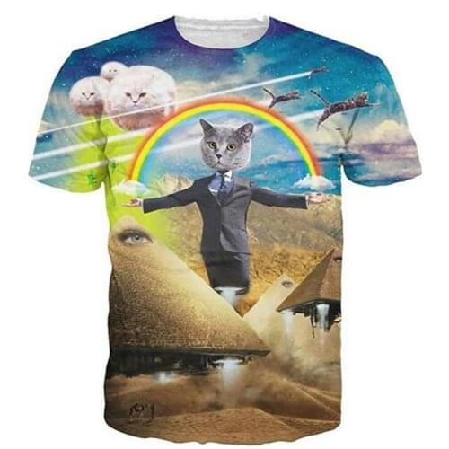 2021 latest cute cat fishing 3D printing T-shirt mens fashion O-neck short sleeve funny cat