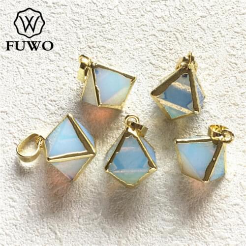 FUWO Carved Octahedral Opal Pendant With Gold Trimmed Edge Fashion Opal Charm Pendant For Necklace PD239