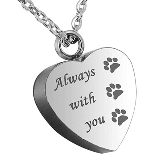Stainless Steel Heart Urn Pendant Necklace with Pendant Paw of Dog Pet, Angel Wing & 26 Letters Ash Pendant Memorial Jewelry