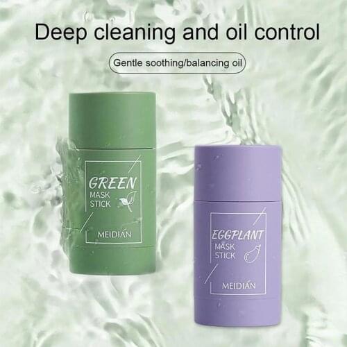1PC Green Tea Clean Face Mask Oil Control Cleansing Mask Eggplant Acne Clearing Solid Mask Moisturizing Hydrating Whitening Care