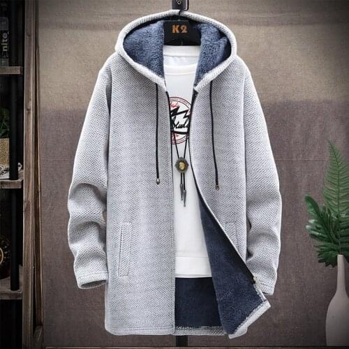 Men Sweater Fleece Cardigan Winter Jacket Mens Slim Sweaters Winter Long Hooded Sweater Thick Warm Coat 2021 Mens Clothing