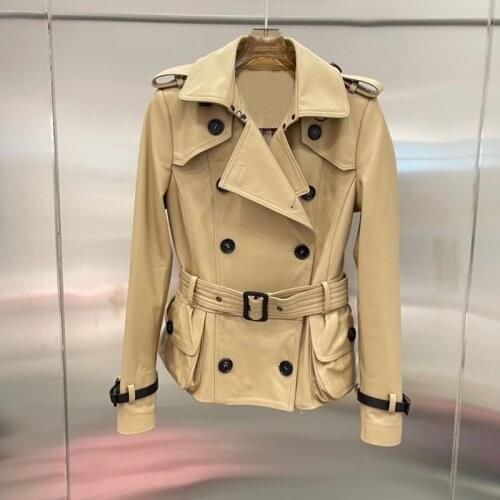 Natural Real Sheepskin Coat Women Spring And Autumn Short Clothes New Fashion Import Genuine Leather Jacket With Belt Female