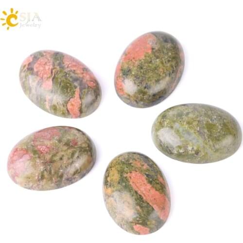 CSJA Natural Green Unakite Cabochon Beads Semi-Precious Stone Loose Bead No Drilling Hole Dome Jewelry Accessories Fit Ring F522