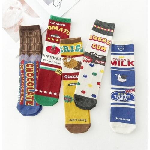 Socks Woman Funny Happy Socks Cute Snacks Tomato Cows Chocolate Bubble Gum Biscuits Skateboard Harajuku Men Female Unisex Socks